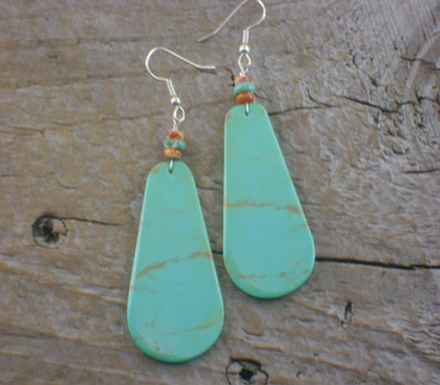 Turquoise Earrings Native American Slab gren oval